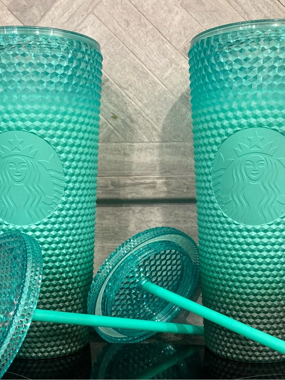 Starbucks Teal Ombre Studded Reusable Tumbler Duo